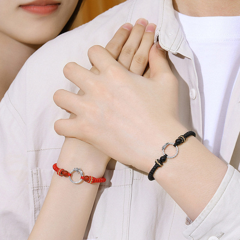 Buddha Stones Handmade 925 Sterling Silver Year of the Dragon Phoenix Peace Buckle Luck Couple Bracelet - image 11