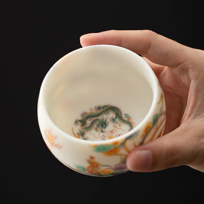 Buddha Stones Dragon Phoenix Auspicious Clouds Ceramic Teacup Kung Fu Tea Cup - image 3
