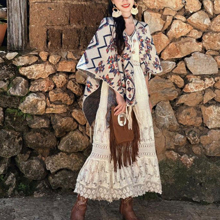 Buddha Stones Tibetan Shawl Striped Geometry Pattern Winter Cozy Travel Knitted Scarf Wrap - image 6