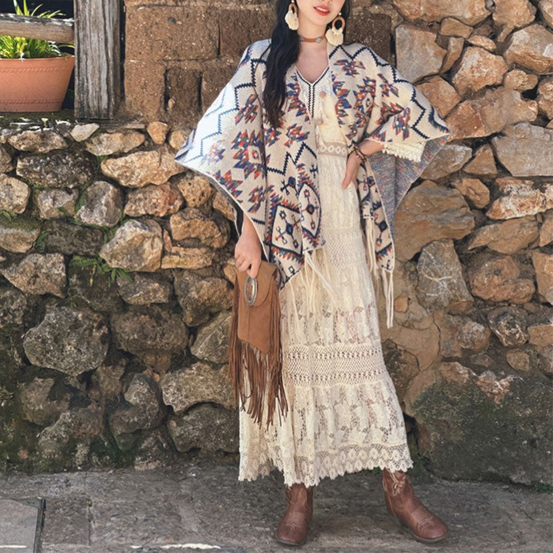 Buddha Stones Tibetan Shawl Striped Geometry Pattern Winter Cozy Travel Knitted Scarf Wrap - image 7