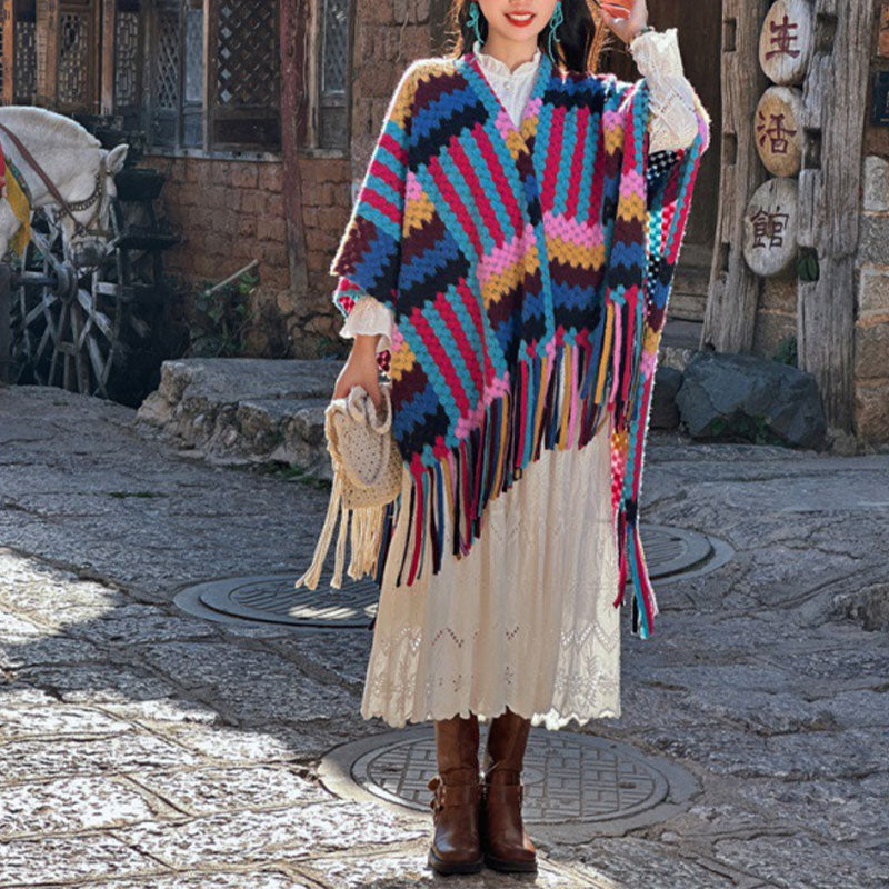 Buddha Stones Tibetan Shawl Candy Color Braided Pattern Winter Cozy Travel Knitted Tassel Scarf Wrap - image 8