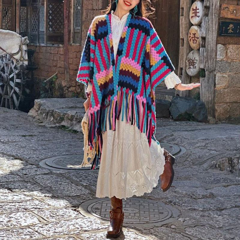 Buddha Stones Tibetan Shawl Candy Color Braided Pattern Winter Cozy Travel Knitted Tassel Scarf Wrap - image 7