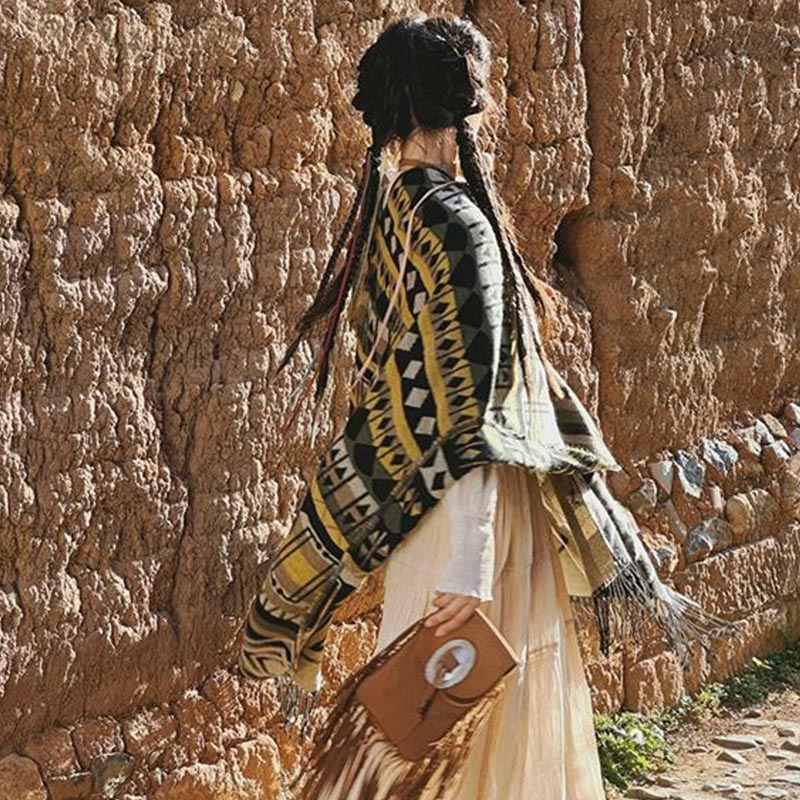 Buddha Stones Tibetan Shawl Striped Geometric Pattern Winter Cozy Travel Tassel Scarf Wrap - image 9