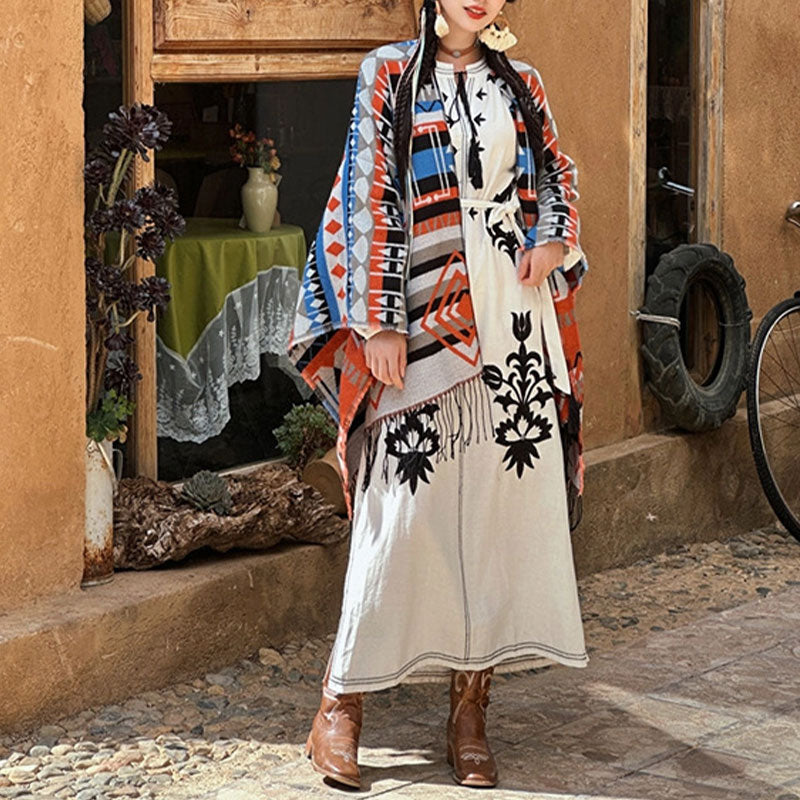 Buddha Stones Tibetan Shawl Striped Geometric Pattern Winter Cozy Travel Tassel Scarf Wrap - image 5