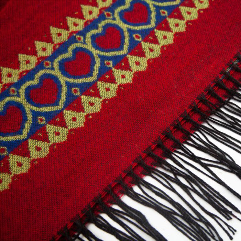 Buddha Stones Tibetan Shawl Red Love Heart Tassel Hooded Cloak Winter Cozy Travel Scarf Wrap - image 20