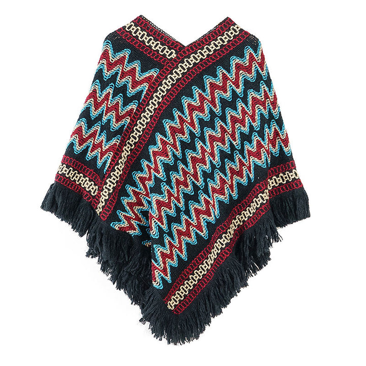 Buddha Stones Tibetan Shawl Striped Knitted Tassels Pullover Winter Cozy Travel Scarf Wrap