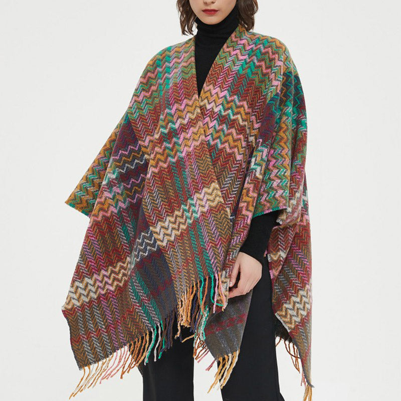 Buddha Stones Tibetan Shawl Colorful Wavy Line Tassels Winter Cozy Travel Scarf Wrap - image 16