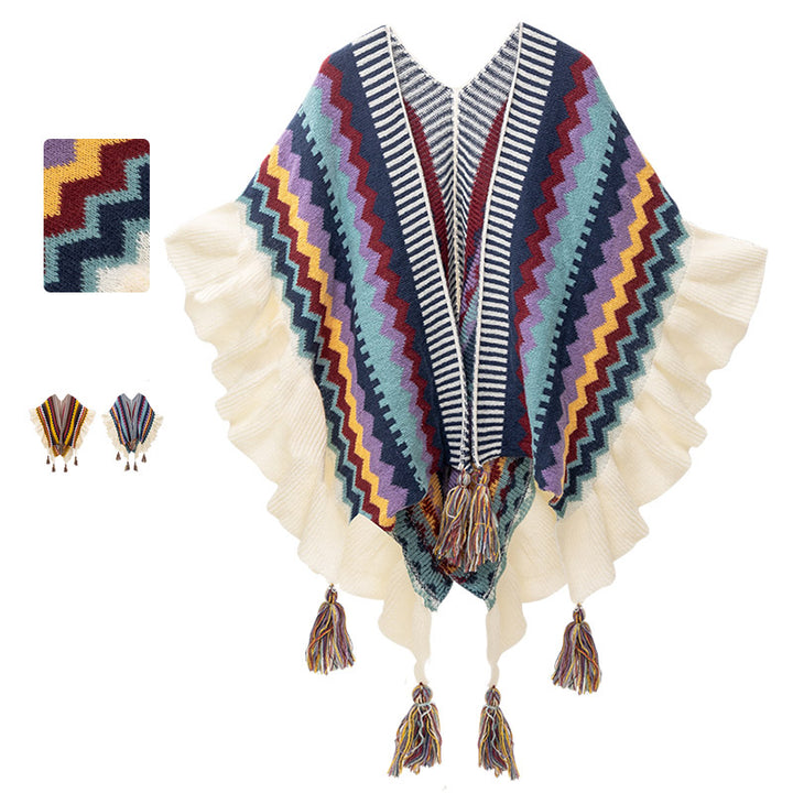 Buddha Stones Tibetan Shawl Colorful Striped Wavy Line Tassels Winter Cozy Travel Scarf Wrap - image 0