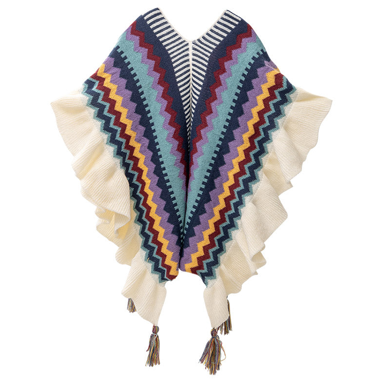 Buddha Stones Tibetan Shawl Colorful Striped Wavy Line Tassels Winter Cozy Travel Scarf Wrap - image 2