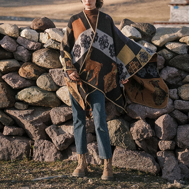 Buddha Stones Tibetan Shawl Deer Vase Geometric Shapes Winter Cozy Travel Scarf Wrap - image 4