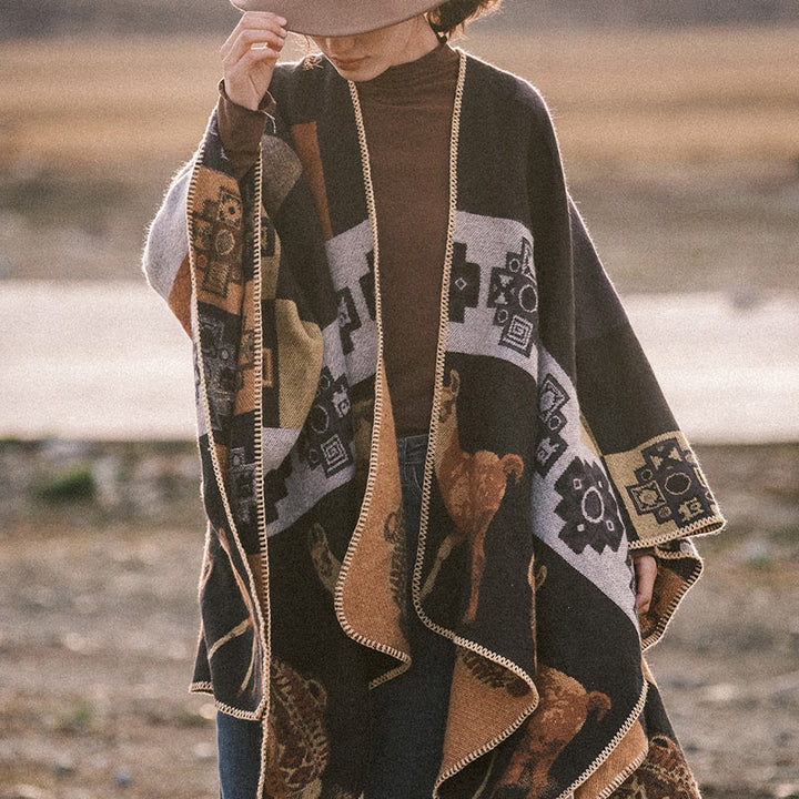 Buddha Stones Tibetan Shawl Deer Vase Geometric Shapes Winter Cozy Travel Scarf Wrap - image 1