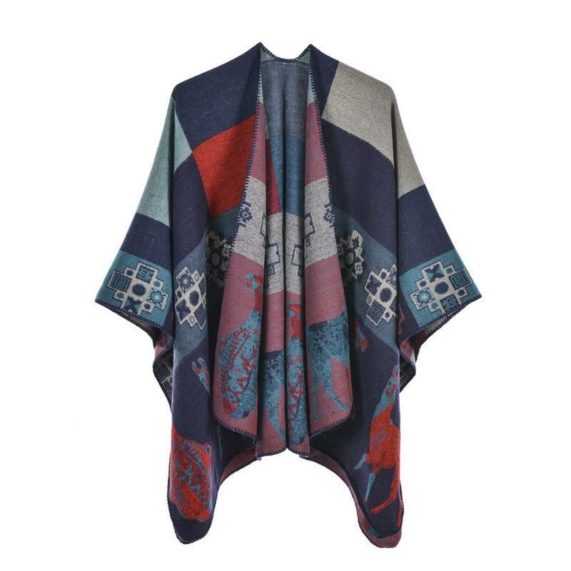 Buddha Stones Tibetan Shawl Deer Vase Geometric Shapes Winter Cozy Travel Scarf Wrap - Navy Blue 130*150cm - image 22