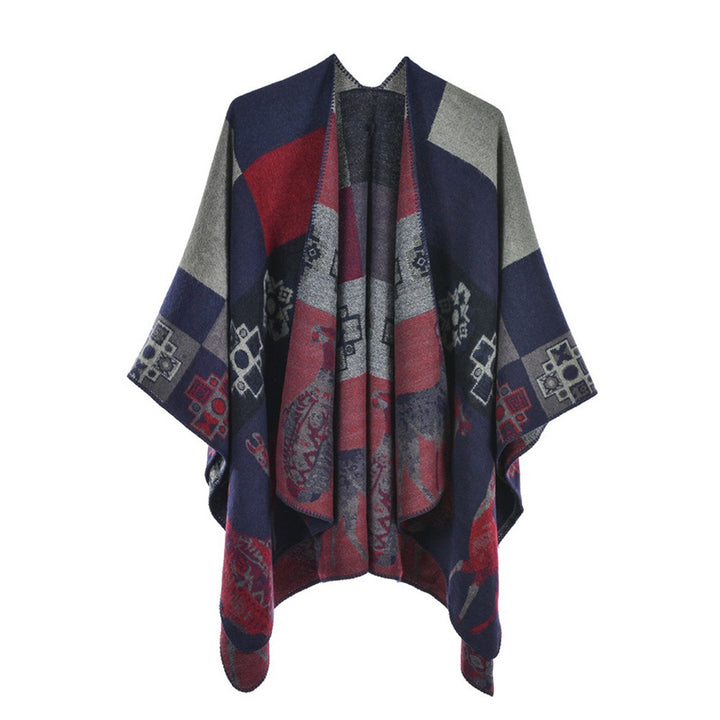 Buddha Stones Tibetan Shawl Deer Vase Geometric Shapes Winter Cozy Travel Scarf Wrap - Navy Blue Red 130*150cm - image 24