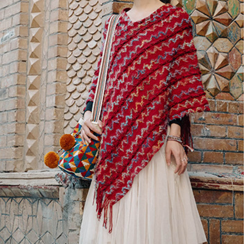 Buddha Stones Tibetan Colorful Striped Shawl Tassels Pullover Winter Cozy Travel Scarf Wrap - image 17