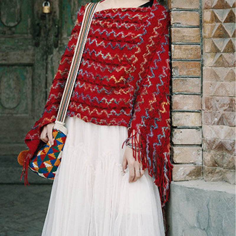 Buddha Stones Tibetan Colorful Striped Shawl Tassels Pullover Winter Cozy Travel Scarf Wrap - image 18