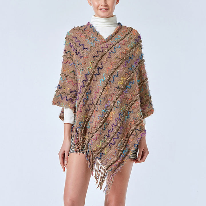 Buddha Stones Tibetan Colorful Striped Shawl Tassels Pullover Winter Cozy Travel Scarf Wrap - Khaki 85*75cm - image 22