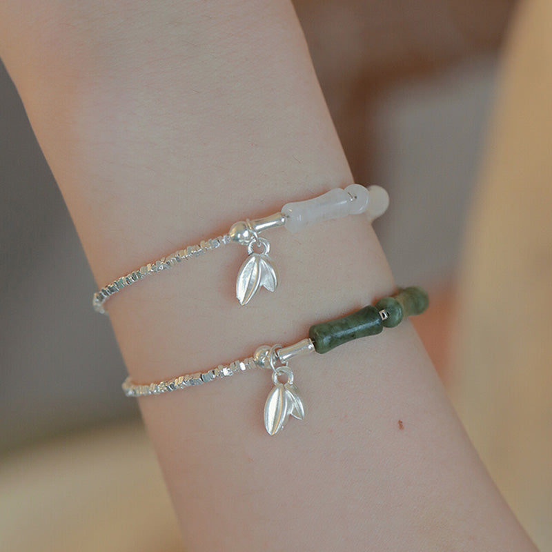 Buddha Stones 925 Sterling Silver Peridot Bamboo Pattern Luck Bracelet - image 1