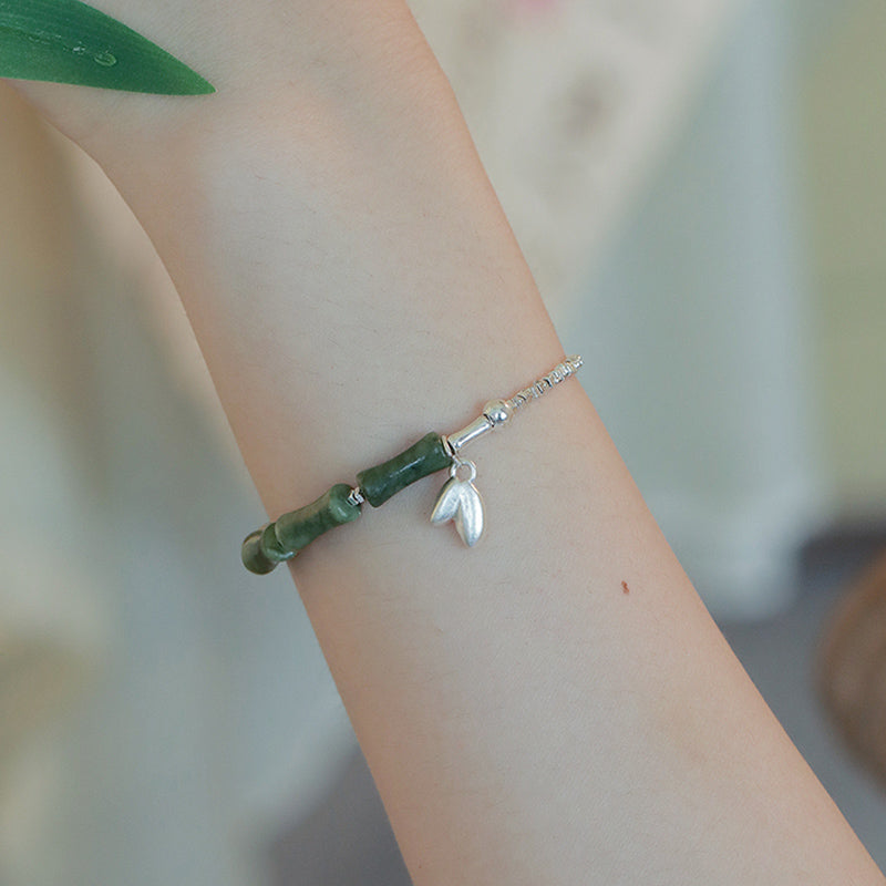 Buddha Stones 925 Sterling Silver Peridot Bamboo Pattern Luck Bracelet - image 3