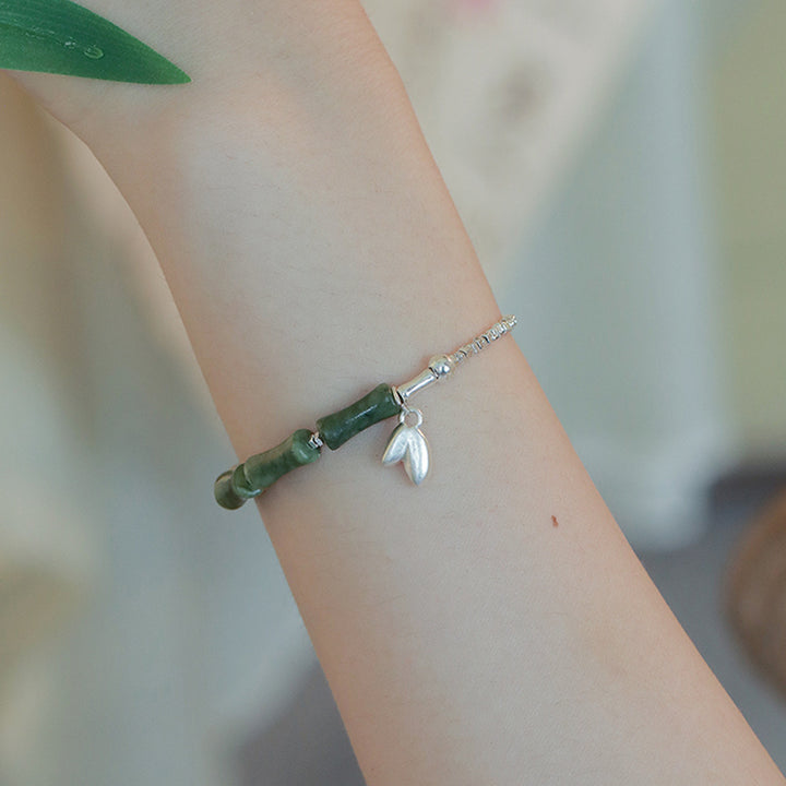 Buddha Stones 925 Sterling Silver Peridot Bamboo Pattern Luck Bracelet - image 3