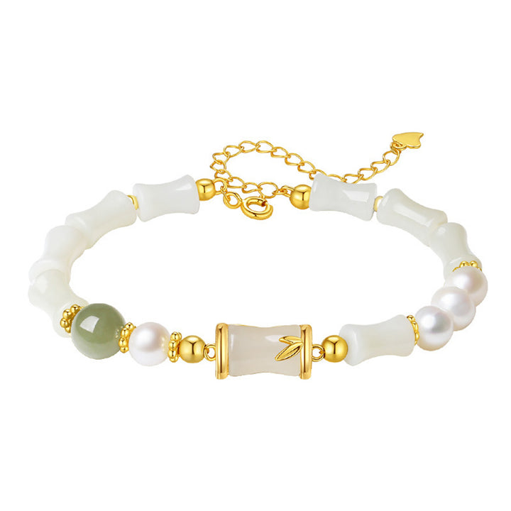 Buddha Stones 925 Sterling Silver Natural Hetian White Jade Bamboo Luck Blessing Bracelet - image 12