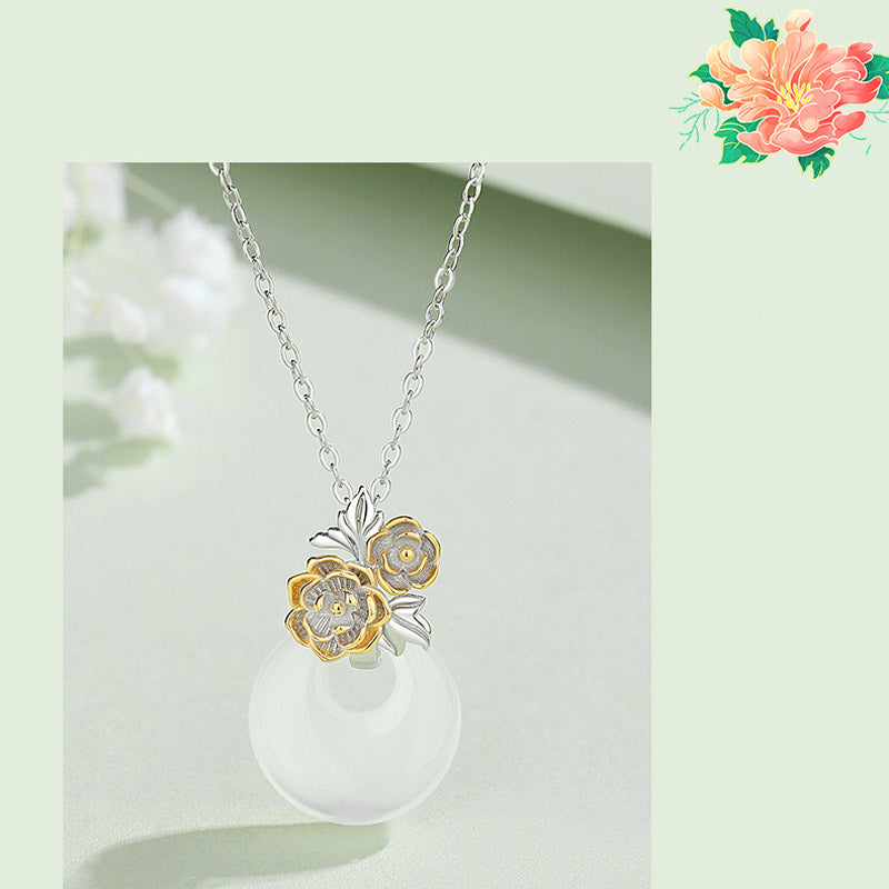 Buddha Stones 925 Sterling Silver Round Chalcedony Twelve Months Flower Harmony Necklace Pendant - image 8