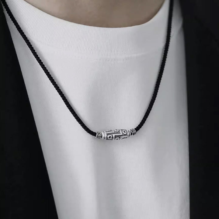 Buddha Stones 999 Sterling Silver Nine-Eye Dzi Bead Pattern Protection Rope Necklace Pendant - image 11