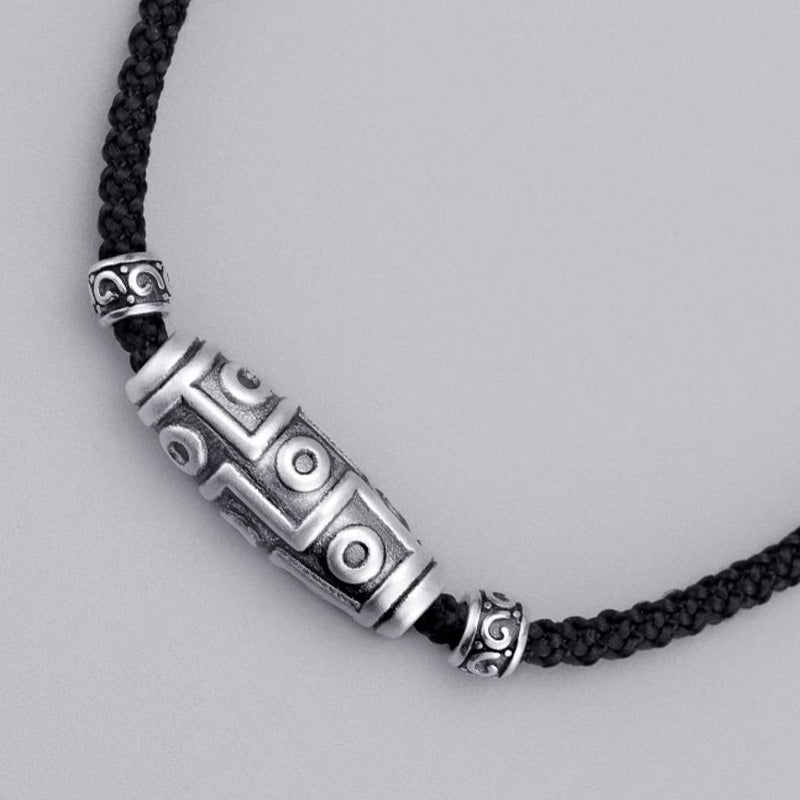 Buddha Stones 999 Sterling Silver Nine-Eye Dzi Bead Pattern Protection Rope Necklace Pendant - image 5