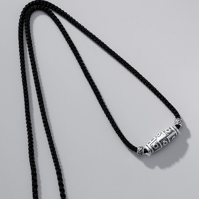 Buddha Stones 999 Sterling Silver Nine-Eye Dzi Bead Pattern Protection Rope Necklace Pendant - image 8