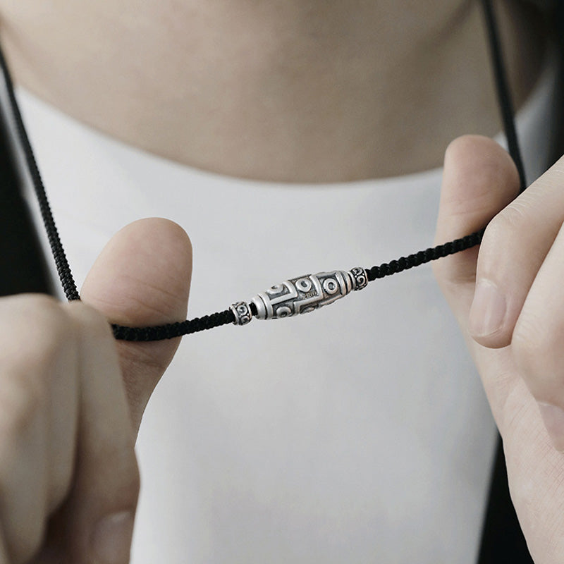 Buddha Stones 999 Sterling Silver Nine-Eye Dzi Bead Pattern Protection Rope Necklace Pendant - image 10