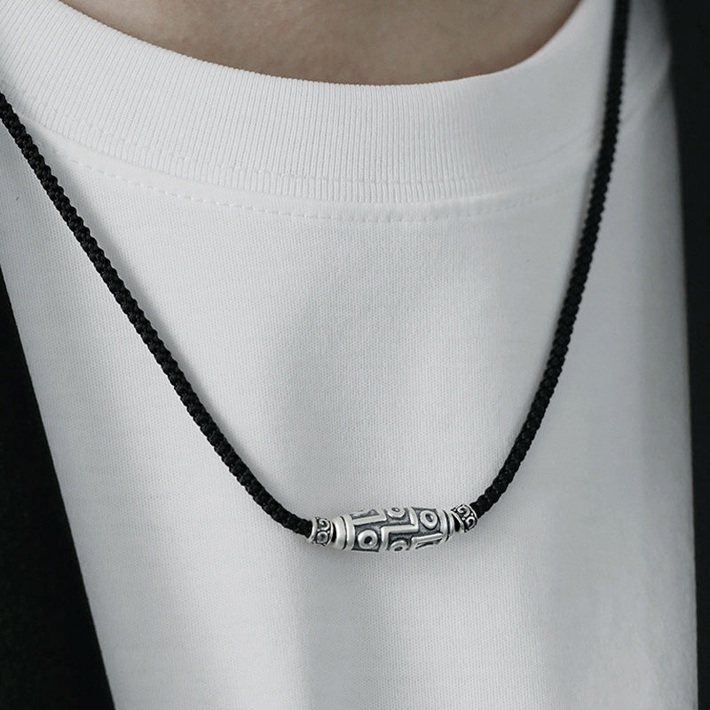 Buddha Stones 999 Sterling Silver Nine-Eye Dzi Bead Pattern Protection Rope Necklace Pendant - image 12