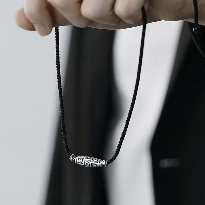 Buddha Stones 999 Sterling Silver Nine-Eye Dzi Bead Pattern Protection Rope Necklace Pendant - image 14