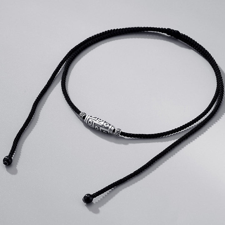 Buddha Stones 999 Sterling Silver Nine-Eye Dzi Bead Pattern Protection Rope Necklace Pendant - image 9