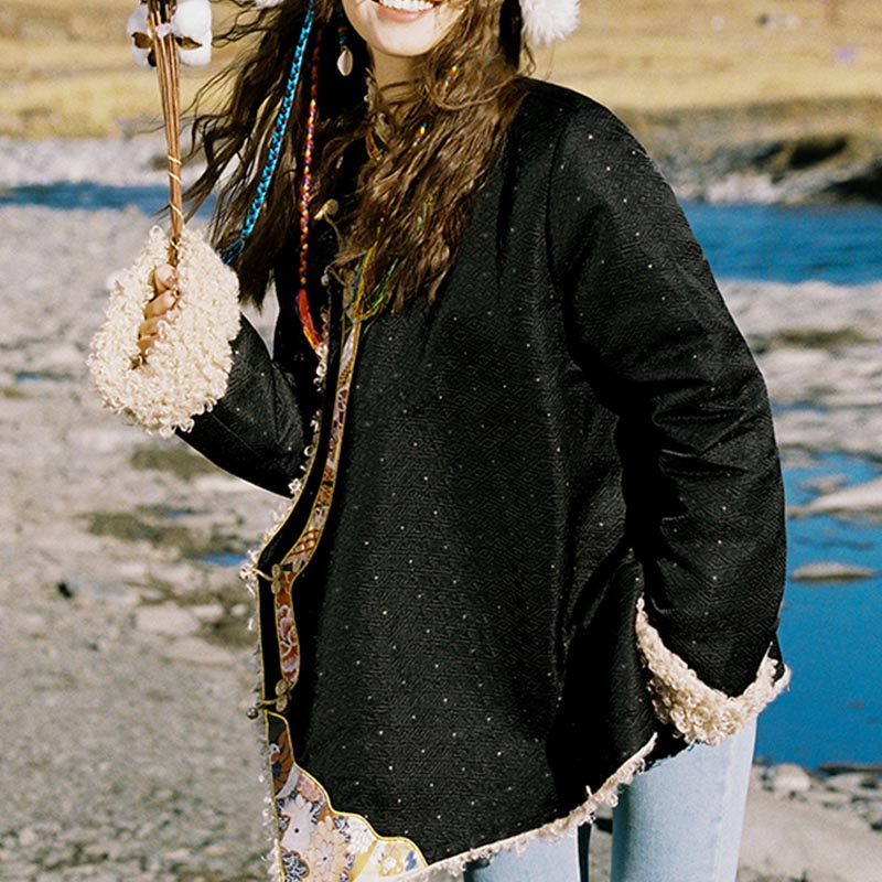 Buddha Stones Tibetan Clothing Lhasa Fleece Lined Top Winter Women Clothing - image 8