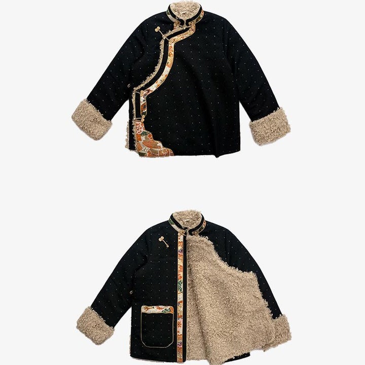 Buddha Stones Tibetan Clothing Lhasa Fleece Lined Top Winter Women Clothing - image 15