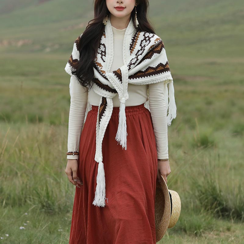 Buddha Stones Tibetan Triangular Shawl Striped Tassels Winter Cozy Travel Scarf Wrap - image 1