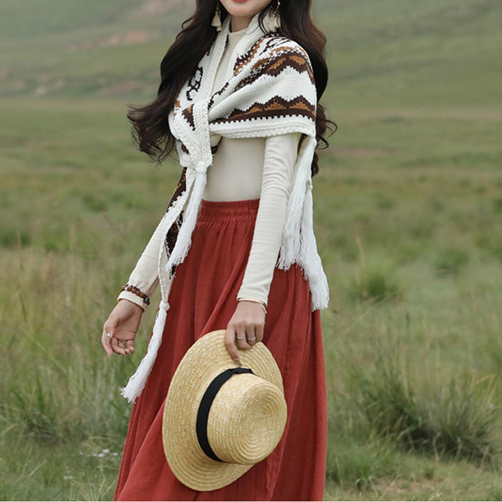 Buddha Stones Tibetan Triangular Shawl Striped Tassels Winter Cozy Travel Scarf Wrap - image 9