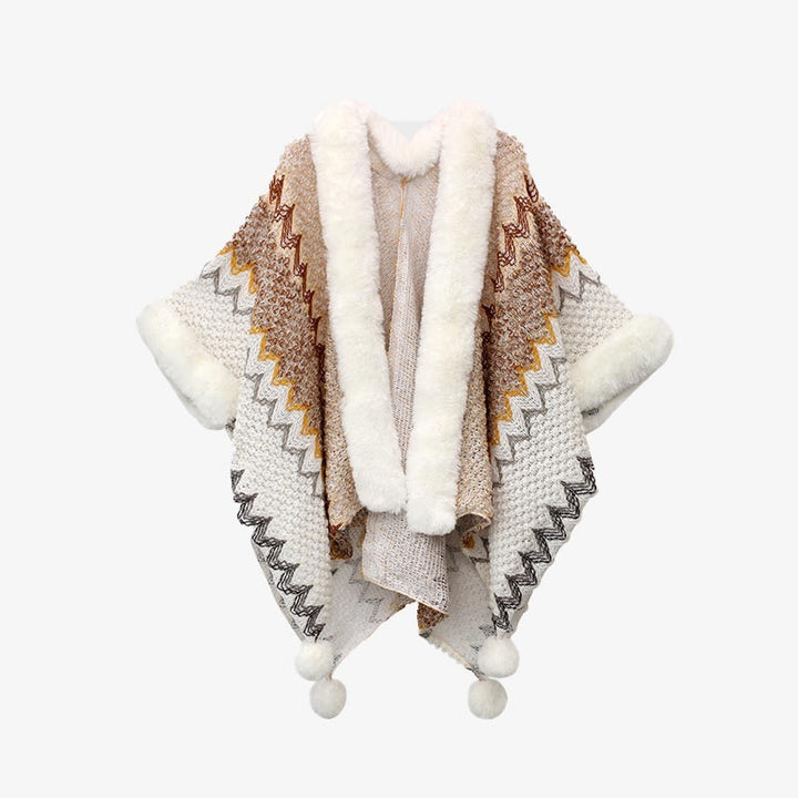 Buddha Stones Tibetan Multicolored Wavy Lines Knitted Striped Shawl Coat Winter Cozy Travel Scarf Wrap - White Khaki 150*106cm - image 5