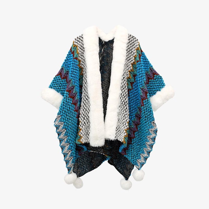 Buddha Stones Tibetan Multicolored Wavy Lines Knitted Striped Shawl Coat Winter Cozy Travel Scarf Wrap - Peacock Blue 150*106cm - image 7