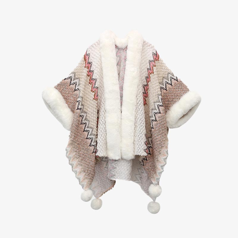 Buddha Stones Tibetan Multicolored Wavy Lines Knitted Striped Shawl Coat Winter Cozy Travel Scarf Wrap - Beige 150*106cm - image 23