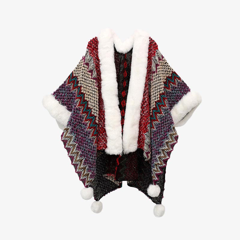 Buddha Stones Tibetan Multicolored Wavy Lines Knitted Striped Shawl Coat Winter Cozy Travel Scarf Wrap - Red Purple 150*106cm - image 28