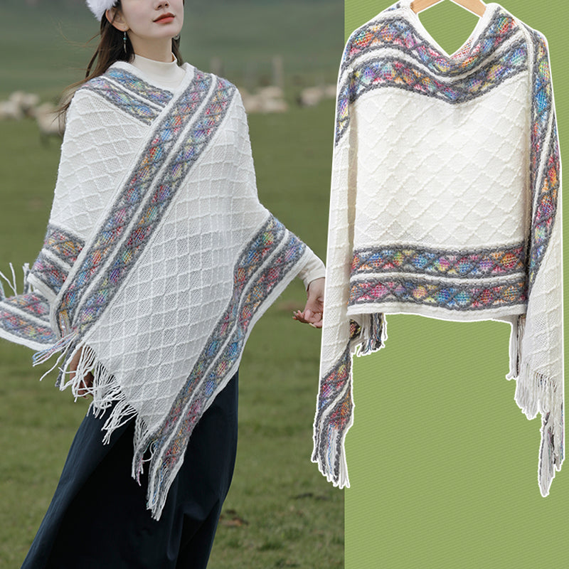 Buddha Stones Tibetan Colorful Striped Rhombus Pattern Shawl Tassels Pullover Winter Cozy Travel Scarf Wrap - image 4