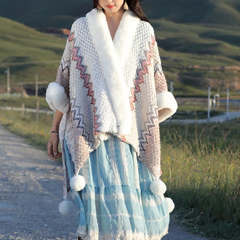 Buddha Stones Tibetan Multicolored Wavy Lines Knitted Striped Shawl Coat Winter Cozy Travel Scarf Wrap - image 24