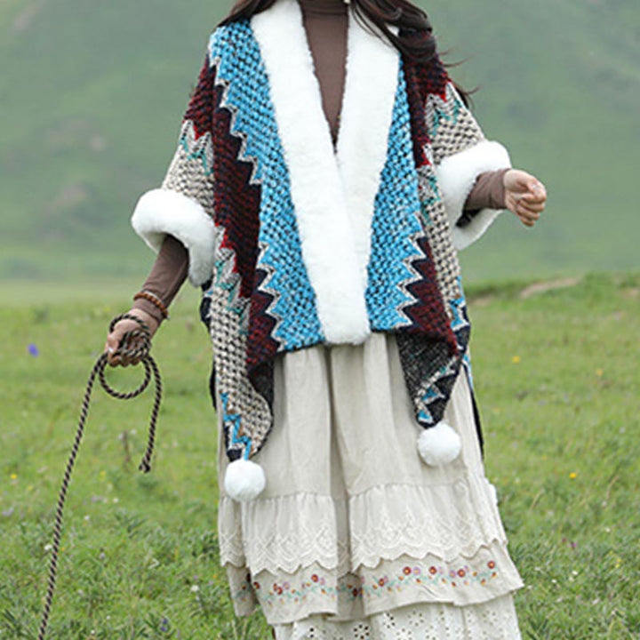 Buddha Stones Tibetan Multicolored Wavy Lines Knitted Striped Shawl Coat Winter Cozy Travel Scarf Wrap - image 14