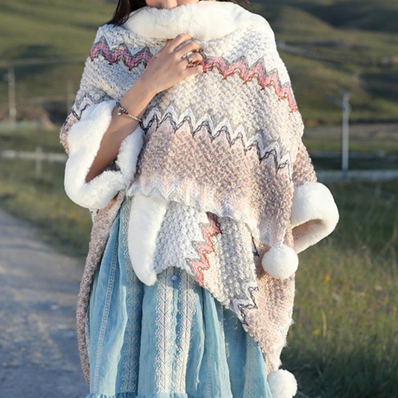 Buddha Stones Tibetan Multicolored Wavy Lines Knitted Striped Shawl Coat Winter Cozy Travel Scarf Wrap - image 25