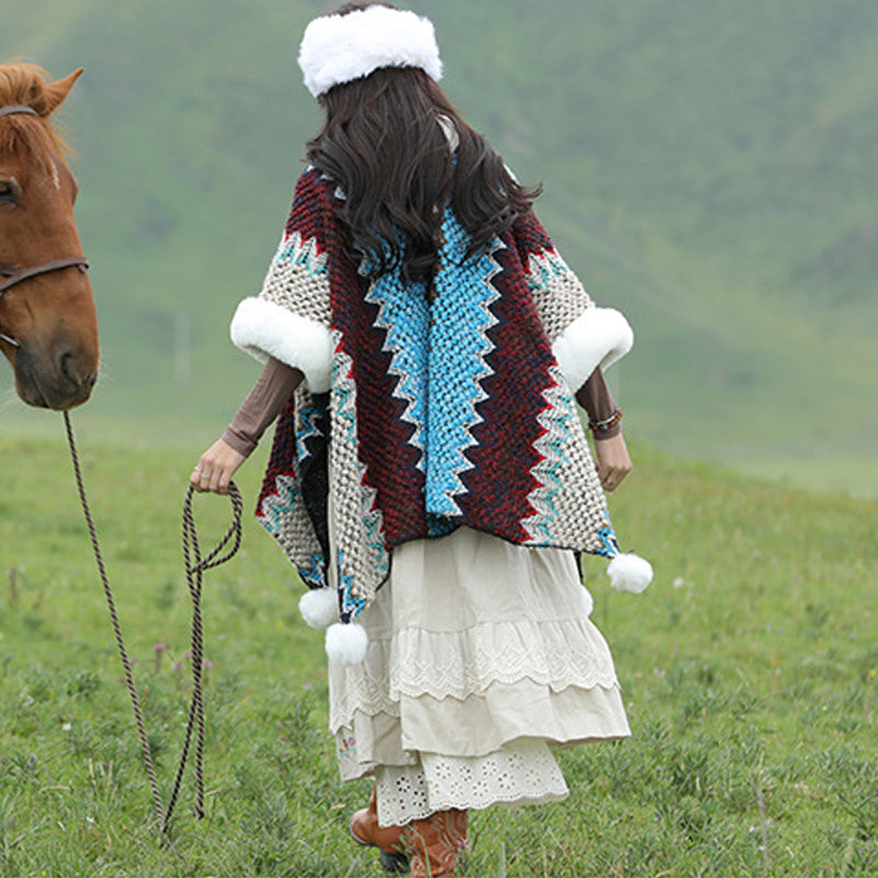 Buddha Stones Tibetan Multicolored Wavy Lines Knitted Striped Shawl Coat Winter Cozy Travel Scarf Wrap - image 13