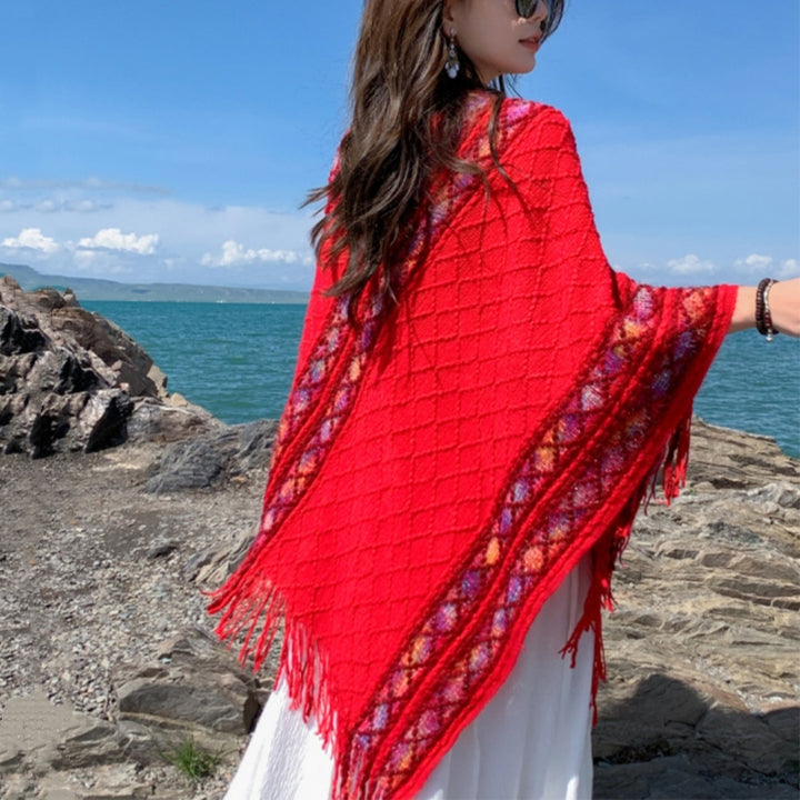 Buddha Stones Tibetan Colorful Striped Rhombus Pattern Shawl Tassels Pullover Winter Cozy Travel Scarf Wrap - image 17