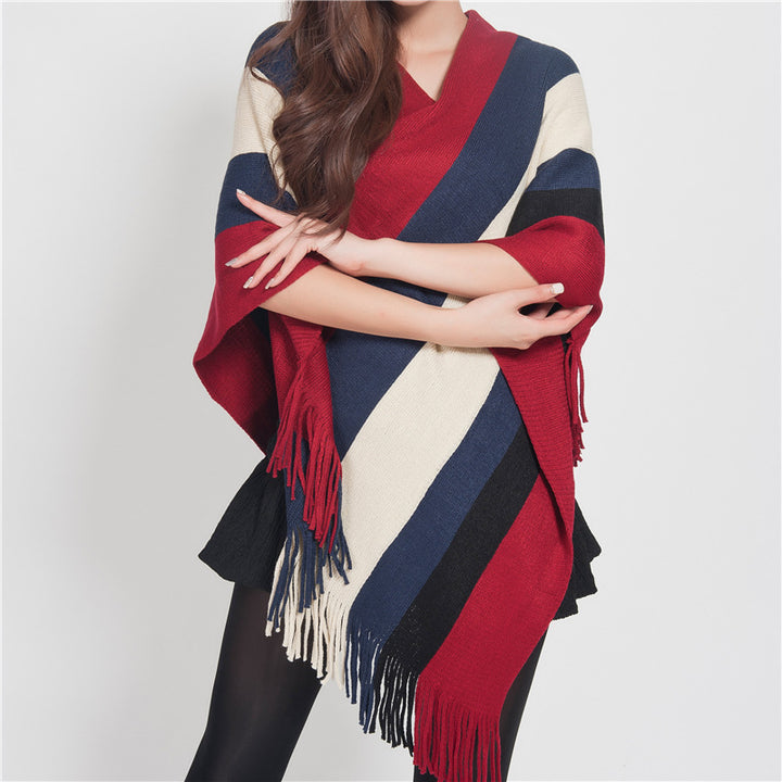 Buddha Stones Tibetan Colorful Striped Design Shawl Tassels Pullover Winter Cozy Travel Scarf Wrap - Burgundy Navy Blue Beige 72cm*90cm - image 22
