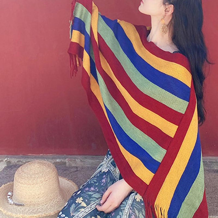 Buddha Stones Tibetan Colorful Striped Design Shawl Tassels Pullover Winter Cozy Travel Scarf Wrap - image 12