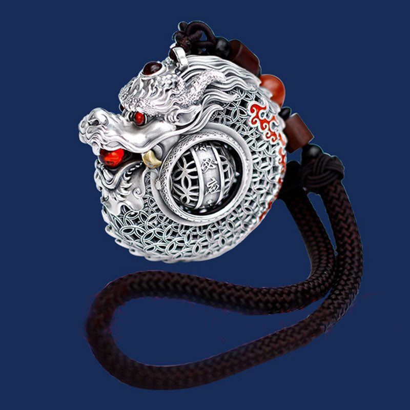 Buddha Stones 999 Sterling Silver Year of the Dragon Rotatable Ball Five Elements Copper Coin Strength Hanging Decoration - image 9