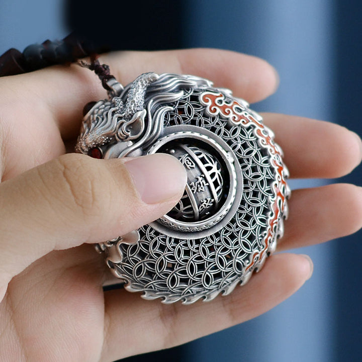 Buddha Stones 999 Sterling Silver Year of the Dragon Rotatable Ball Five Elements Copper Coin Strength Hanging Decoration - image 5